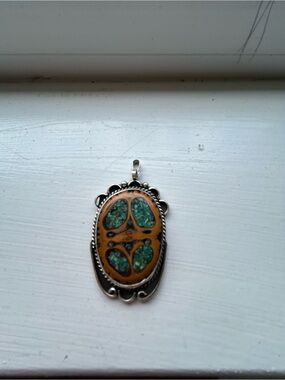 Navajo Sterling Silver Turquoise Walnut Inlay pendant